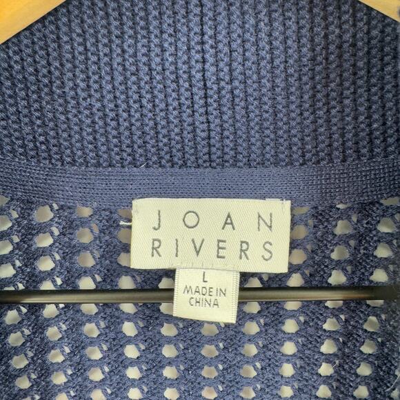 Joan Rivers Open Knit American Flat Cotton Cardigan Navy Blue Size L Large - Picture 3 of 7